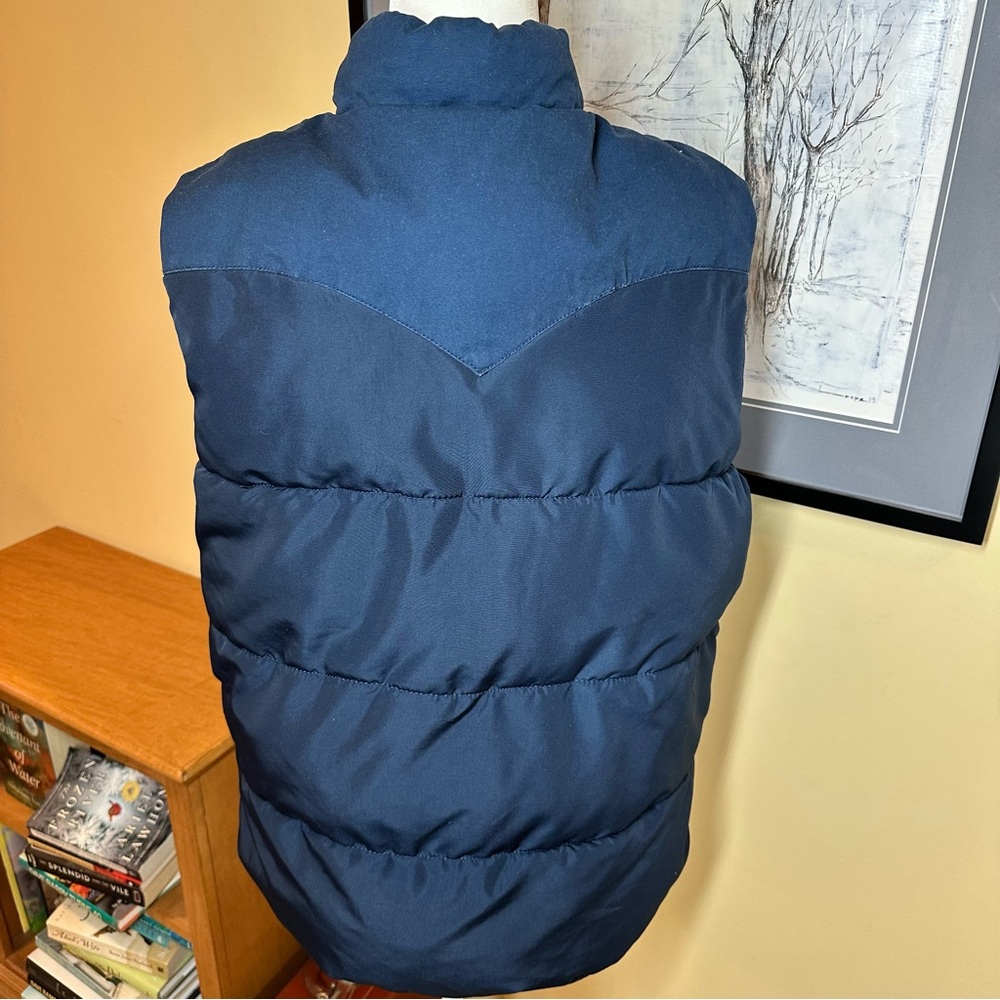 Retro Western 70s Navy Snap Front Puffer Vest w/Yellow Lining and Sherpa Colar - Picture 2 of 9